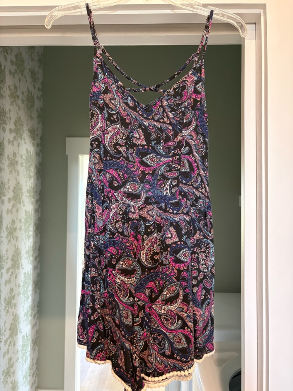 Hollister Black Paisley Spaghetti-Strap Romper with Pink & Blue Accents